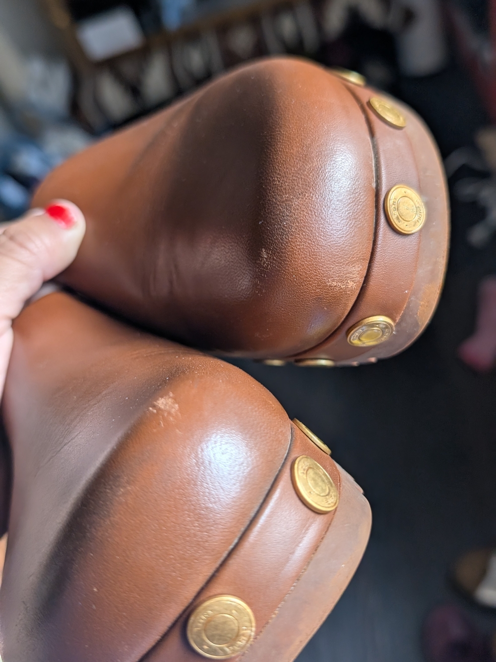 Tory Burch Brown Leather Clog Mules With Gold Medallion Studs - Picture 5 of 6